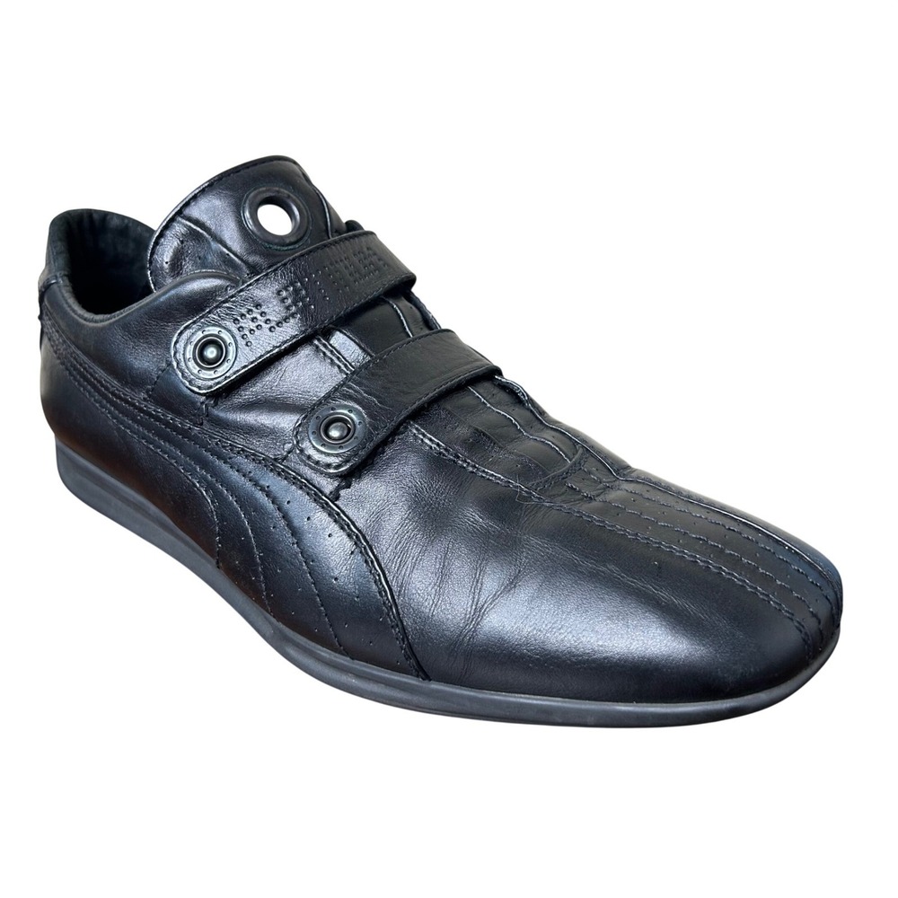 Puma Sneakers Mens 13 Macchina Black Leather Snap Strap Closure Indie Italy‎